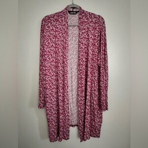 LANDS’ END Plus Size Jersey Knit Open Long Cardigan - Size 1X - Pink Floral
